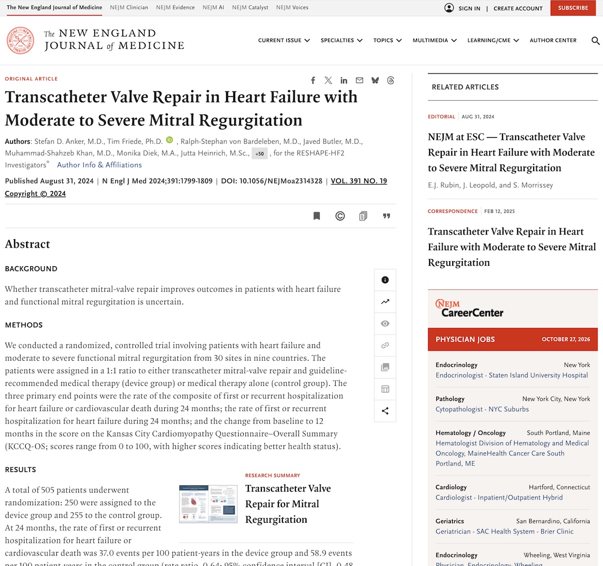 Reparación valvular transcatéter en la insuficiencia cardiaca con insuficiencia mitral moderada a grave