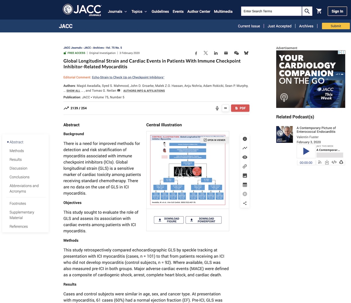 Deformación longitudinal global y desenlaces cardiovasculares en pacientes con miocarditis inducida por inhibidores de puntos de control inmunitarios