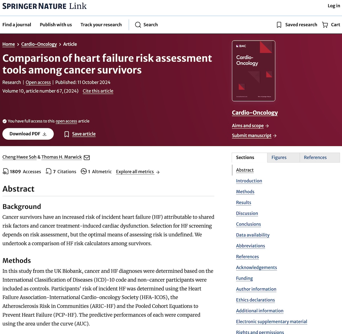 Comparación de herramientas de evaluación del riesgo de insuficiencia cardíaca en supervivientes de cáncer