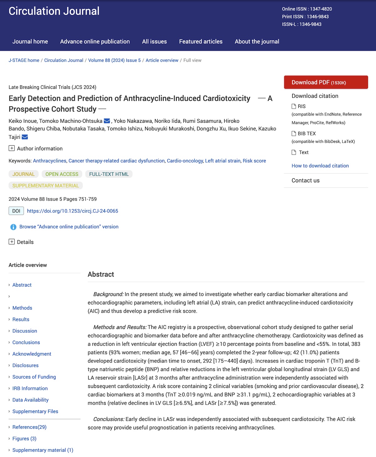 Detección precoz y predicción de la cardiotoxicidad inducida por antraciclinas