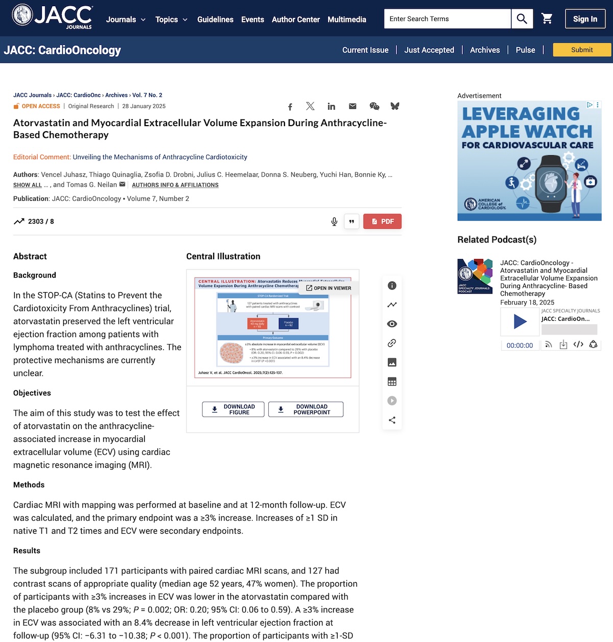 Atorvastatina y expansión del volumen extracelular miocárdico durante la quimioterapia basada en antraciclinas