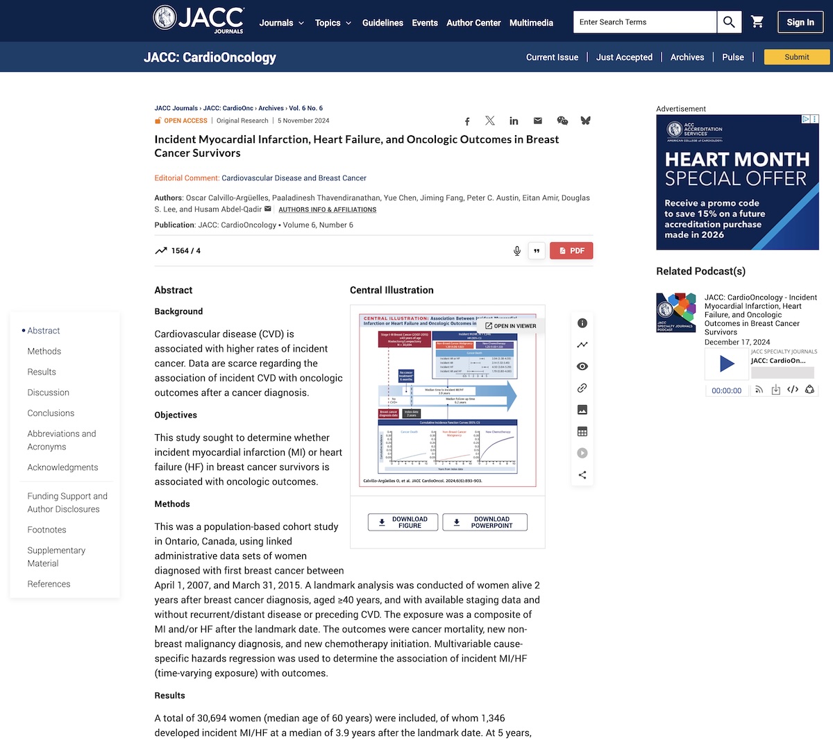 Incidencia de infarto del miocardio, insuficiencia cardiaca y los resultados oncológicos en sobrevivientes de cáncer de mama