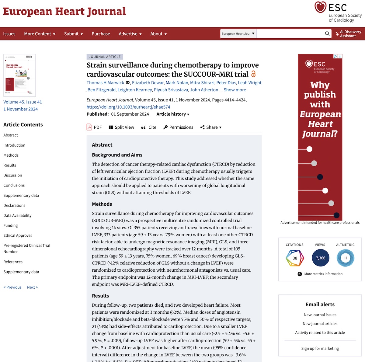 Monitoreo del "strain" durante la quimioterapia para mejorar los resultados cardiovasculares: el ensayo SUCCOUR-MRI