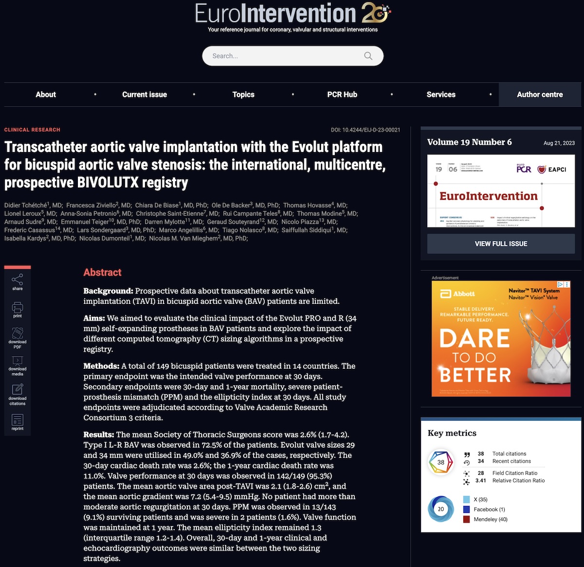 Implantación transcatéter de válvula aórtica con la plataforma Evolut para la estenosis de la válvula aórtica bicúspide: registro internacional, multicéntrico y prospectivo BIVOLUTX