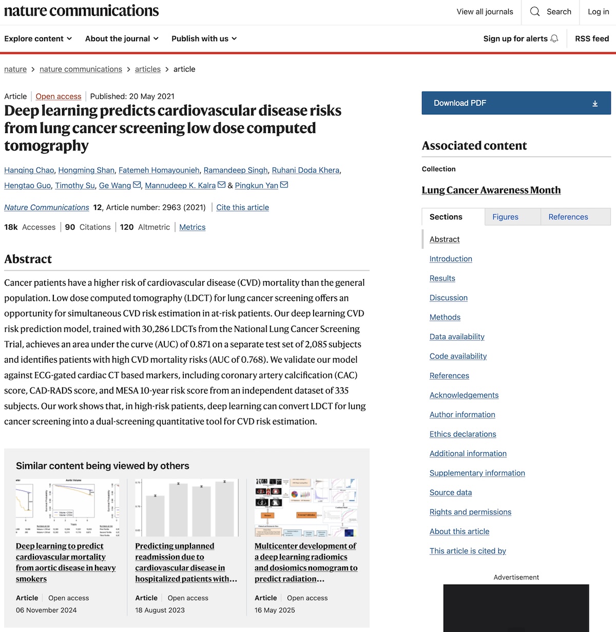 Estimación del riesgo cardiovascular mediante aprendizaje profundo aplicado a tomografía computarizada de baja dosis en el contexto del cribado de cáncer de pulmón